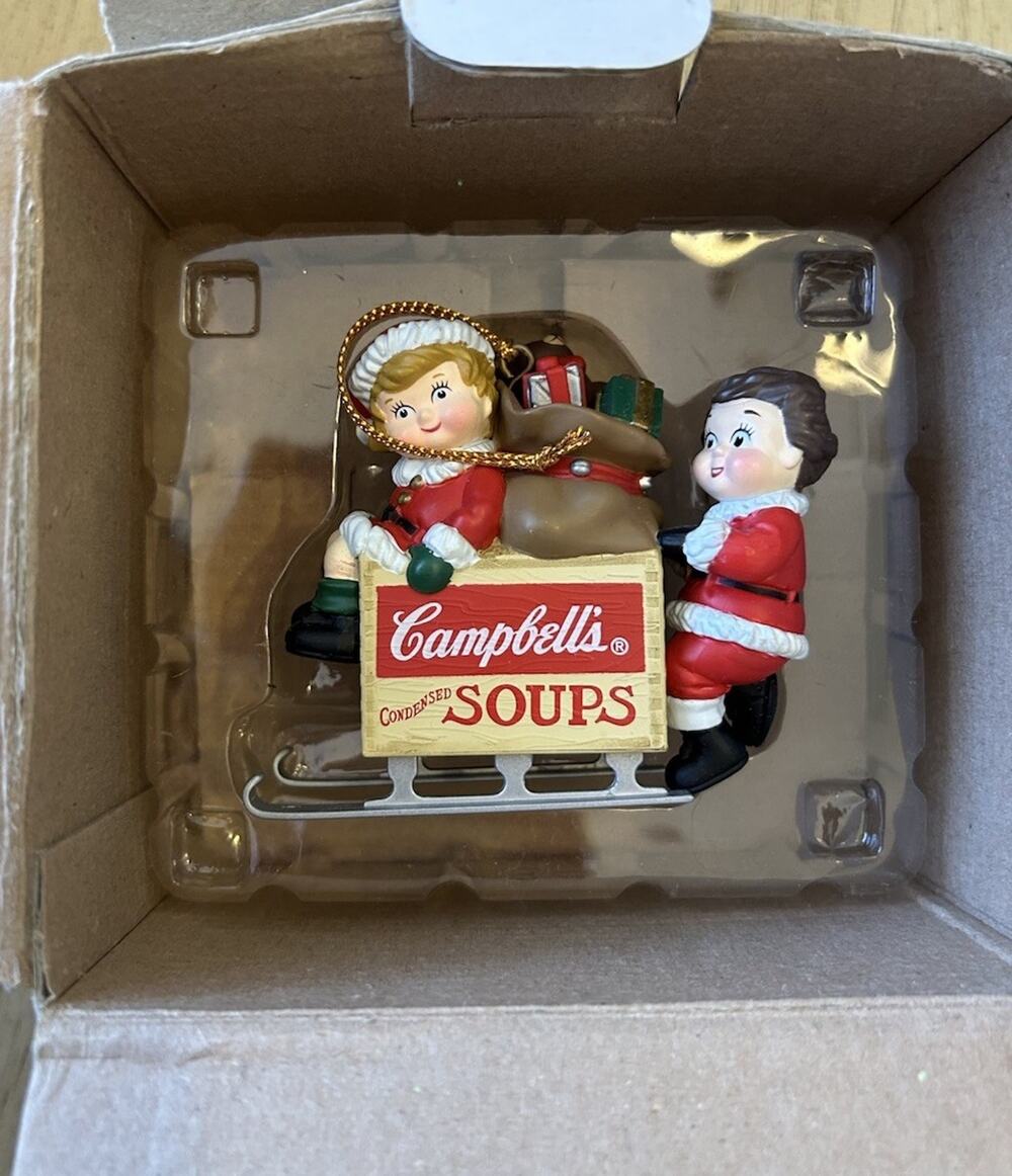 1996 Campbell's Soup Kids Riding on Sled Christmas Ornament 3" Xmas Holidays